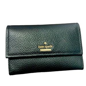NWOT kate spade black pebbled leather tri-fold wallet
